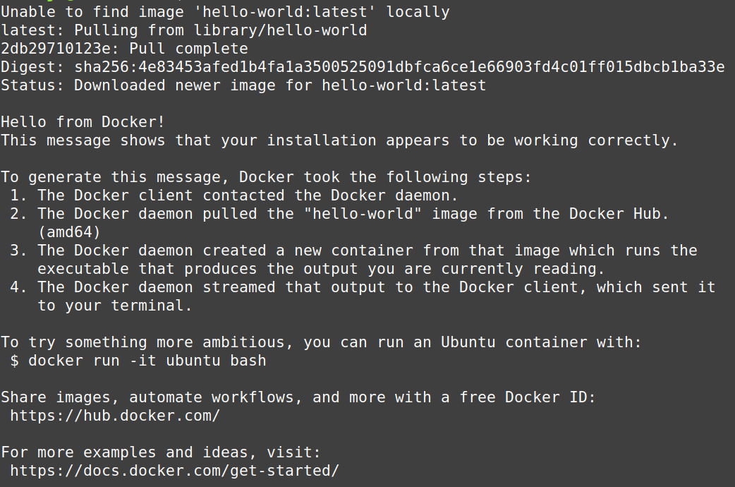 docker run hello-world output.